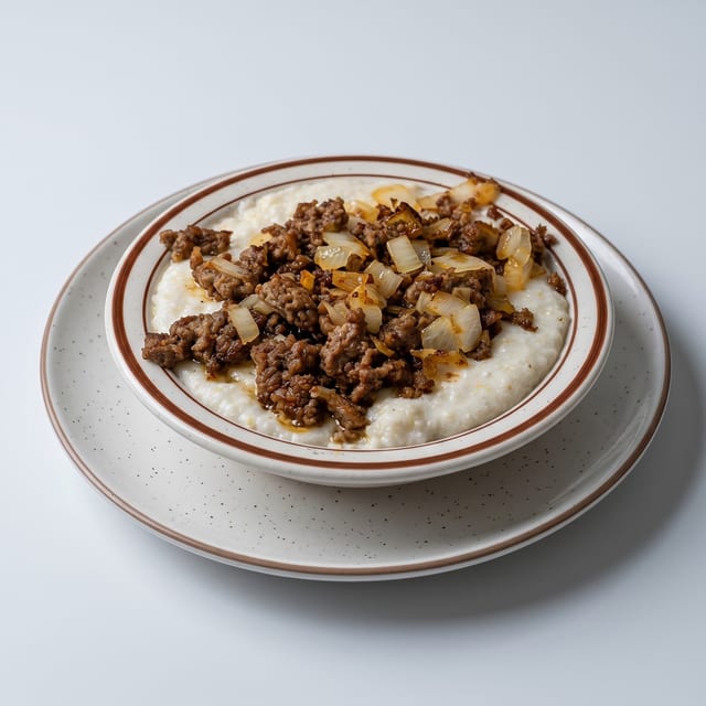 Grits, Sausage, Onions.